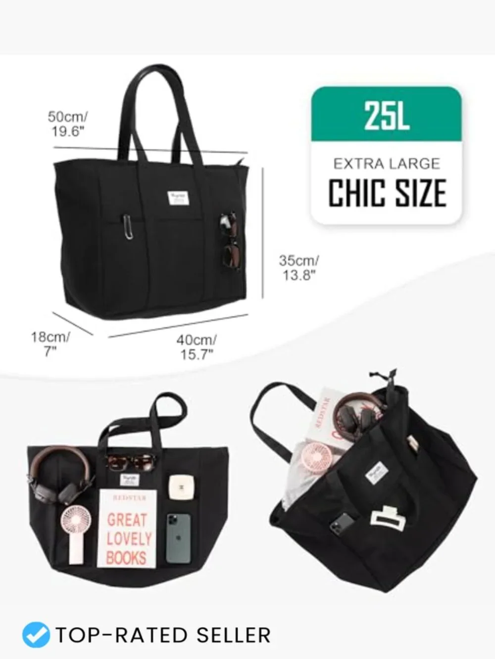 Extra Large Canvas Tote Utility Work Bag with Zipper Laptop
